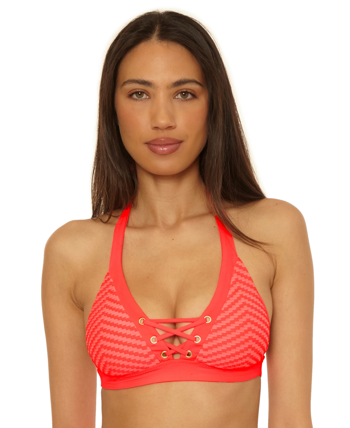 Becca Connect Banded Halter Bikini Top In Red