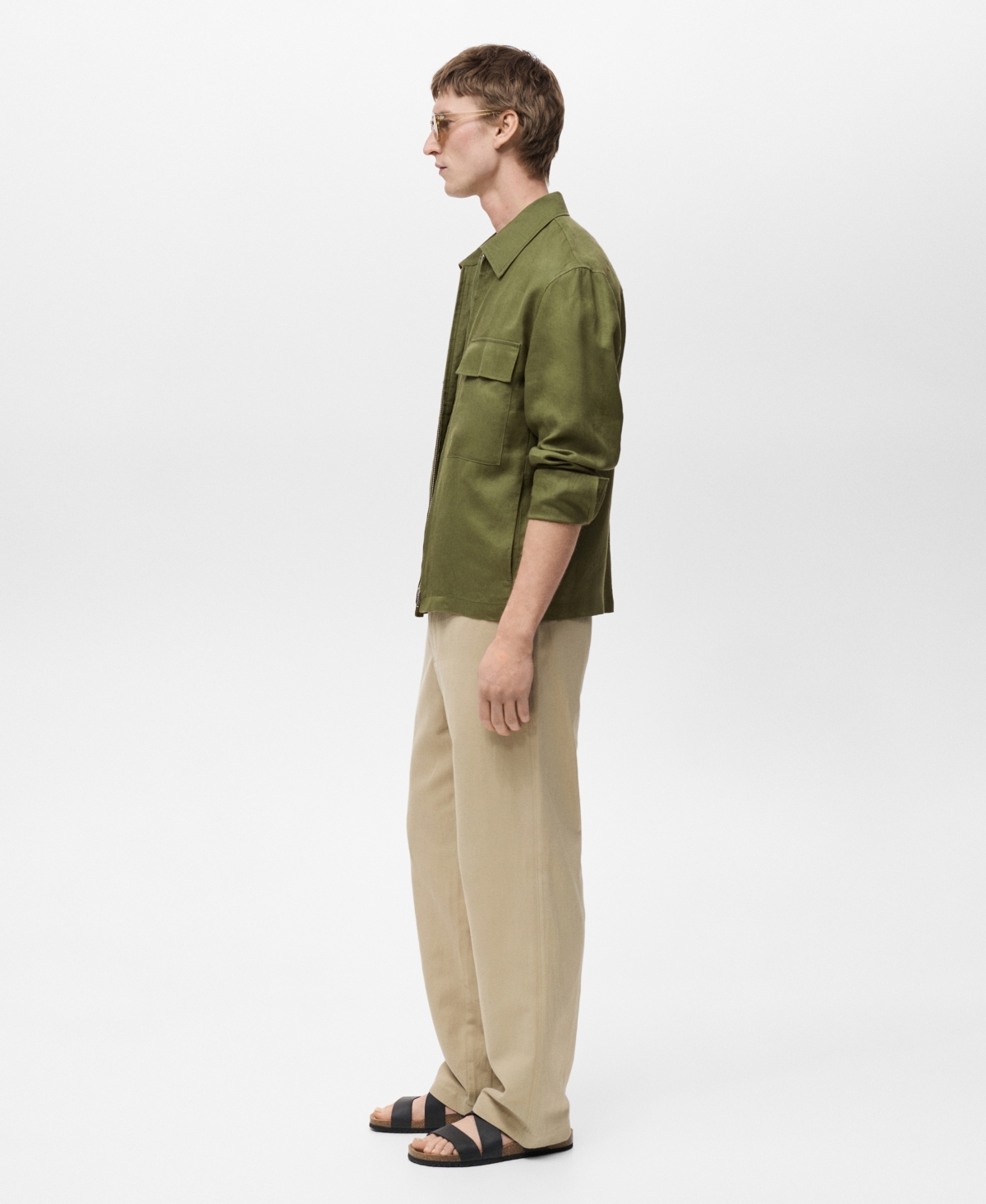 Mango Linen Jacket With Pockets In Green