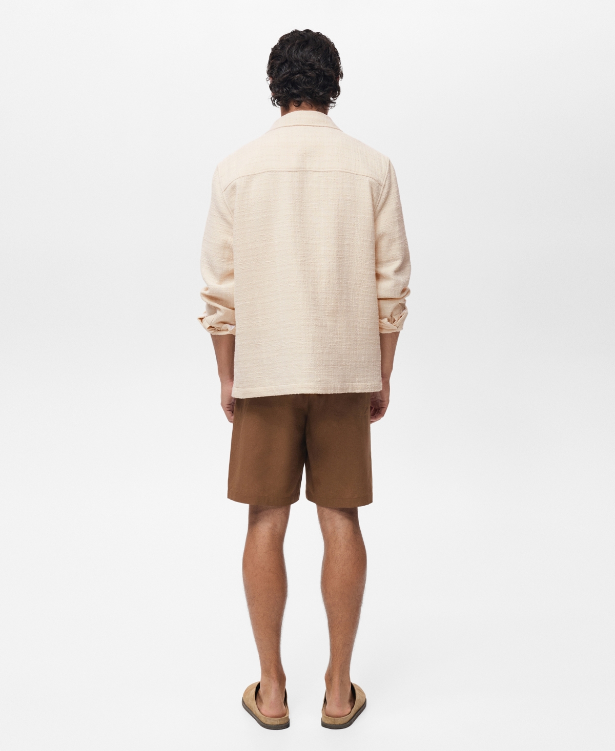Mango Structured Cotton Blend Overshirt In Neutral