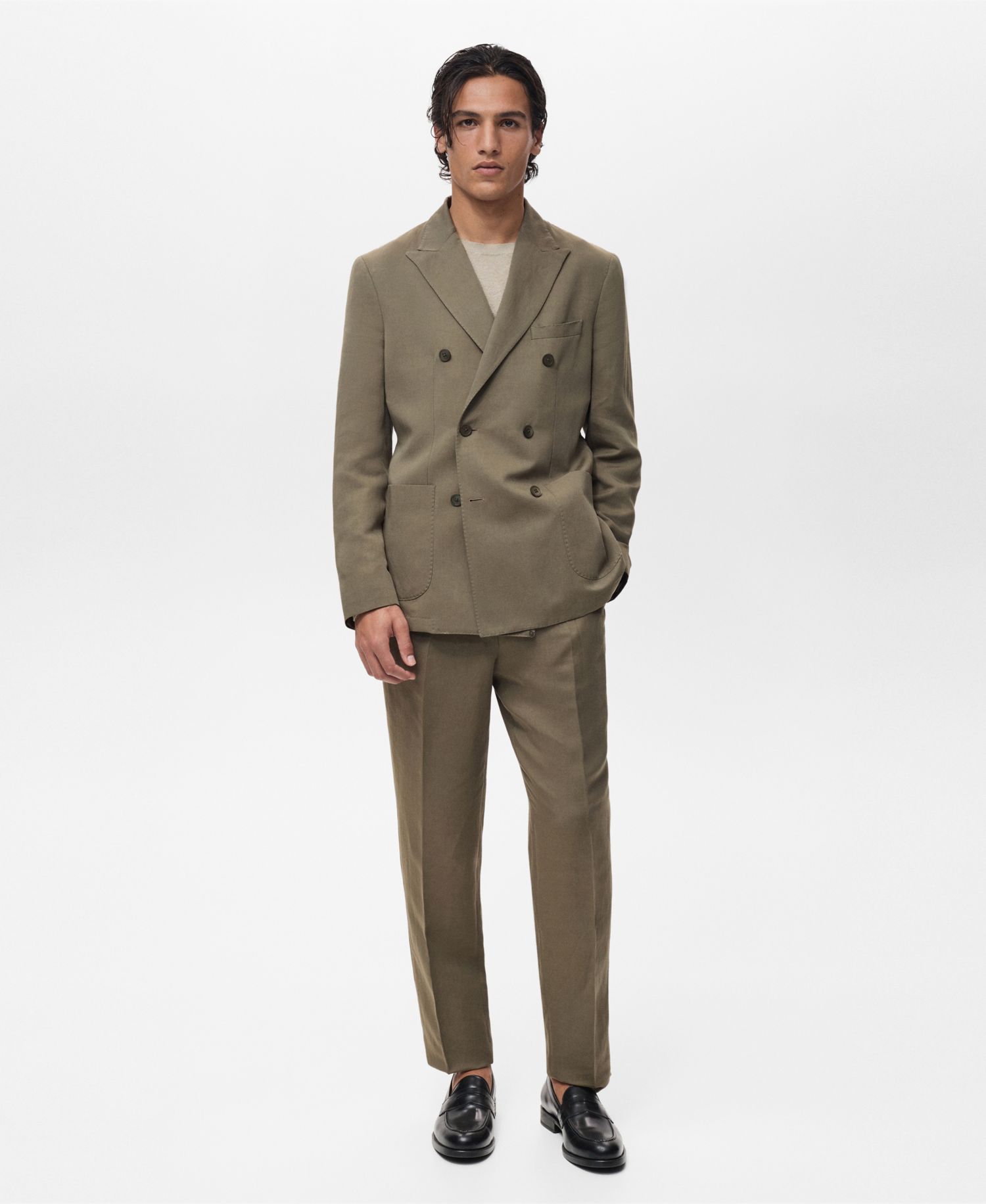 Men's Slim-Fit Pleated Linen Pants