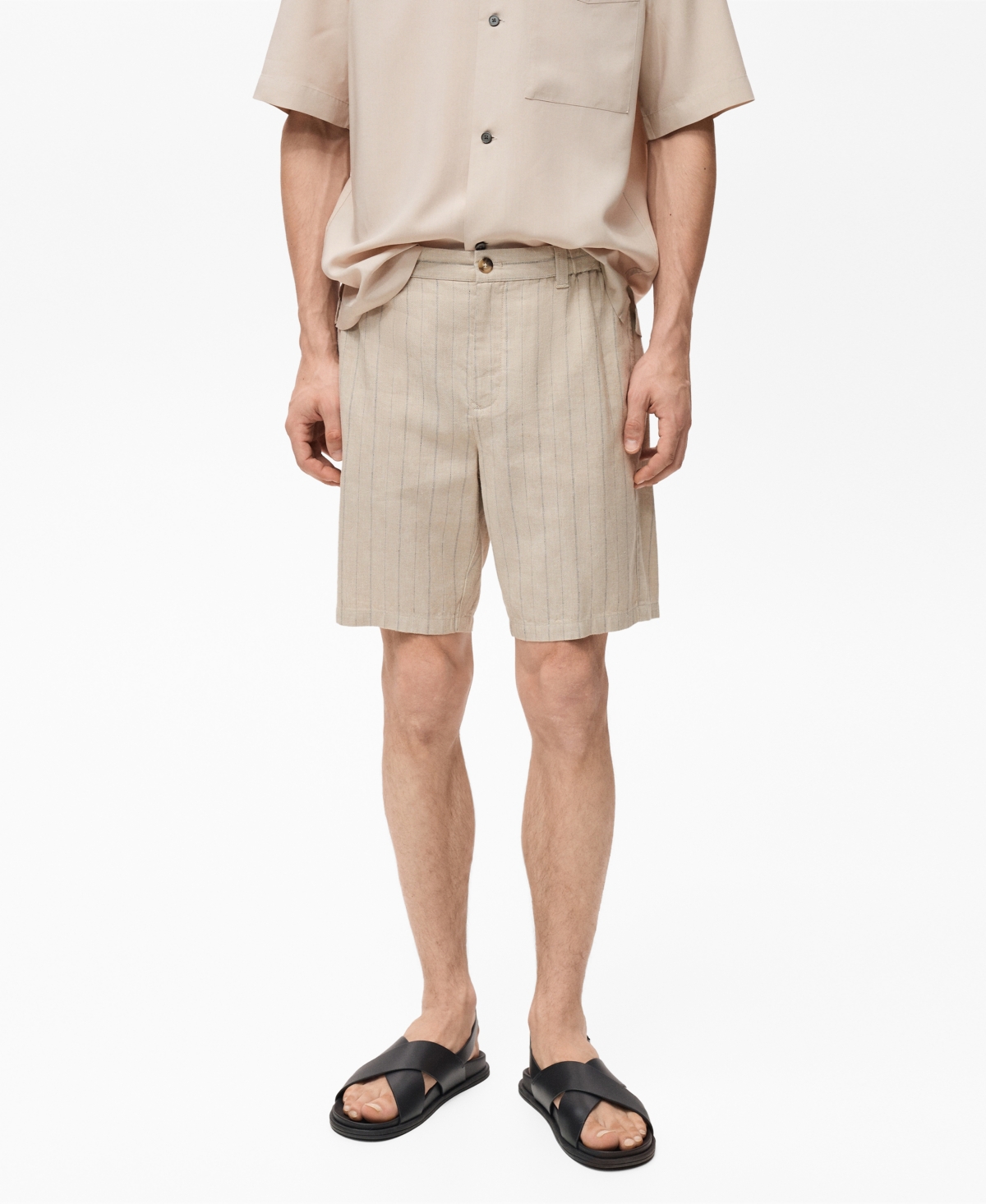 Men's Striped Linen-Blend Bermuda Shorts - Sand