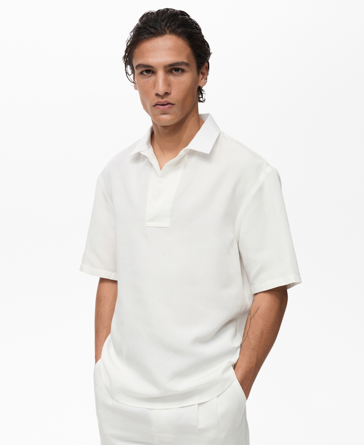 Men's Lyocell Linen Regular-Fit Polo Shirt - White