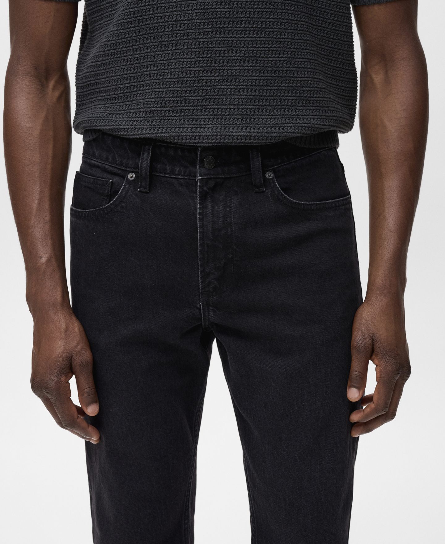 Мужские джинсы MANGO Ben Tapered Fit, цвет: Чёрный джинсовый — фото 5