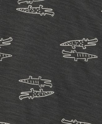 Baby Boys Alligator-Print Henley T-Shirt & Striped Pull-On Shorts, 2 Piece Set