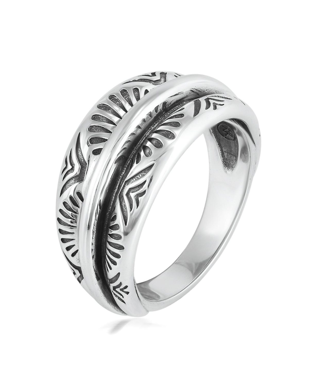 American West Jewelry Sterling Silver Etched Fan Tapered Ring