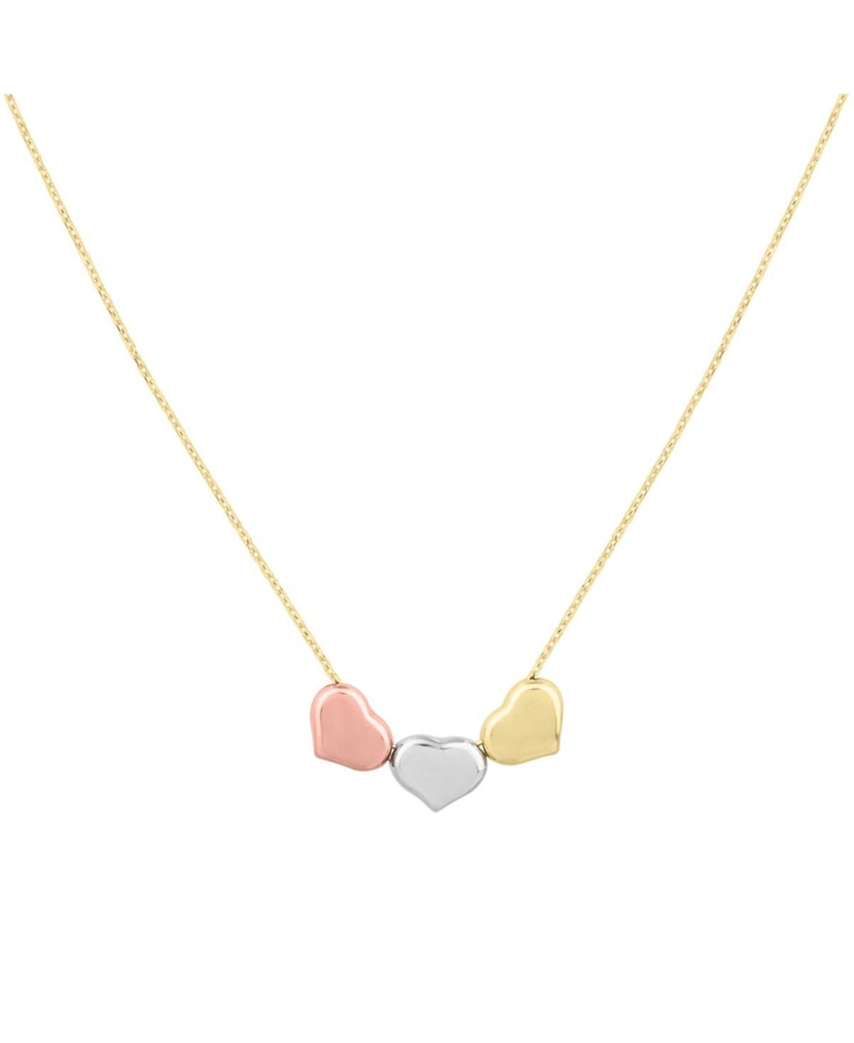 Tricolor Triple Heart Necklace 14k Gold - Gold