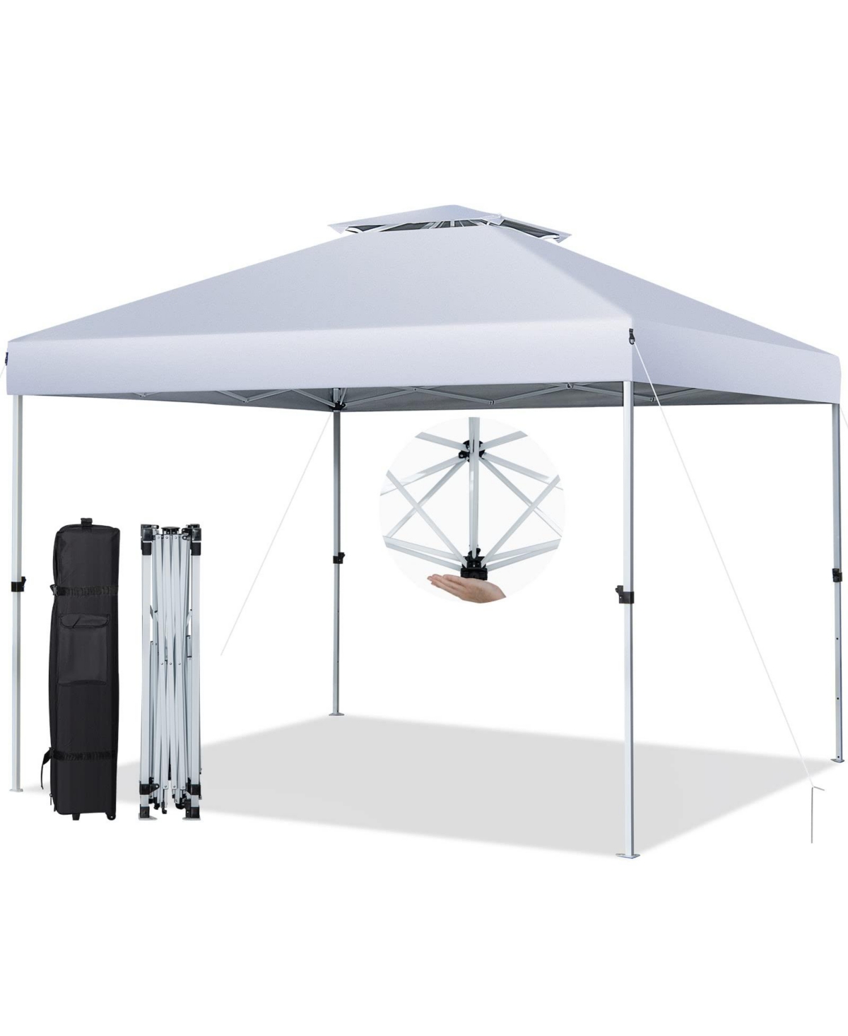 2-Tier 10 x 10 Feet Pop-up Canopy Tent with Wheeled Carry Bag - White