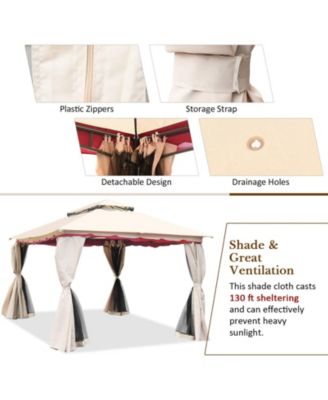 13x10 Feet Patio Steel Gazebo, Large Outdoor Canopy Gazebo with Netting, Side Walls, Zippers, 2 Tier Roof, Steel Canopy Gazebo for Patio, Yard, Garden