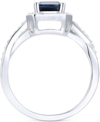 Sapphire (1-3/4 ct. t.w.) & Diamond (3/8 ct. t.w.) Halo Twist Ring in 14k White Gold