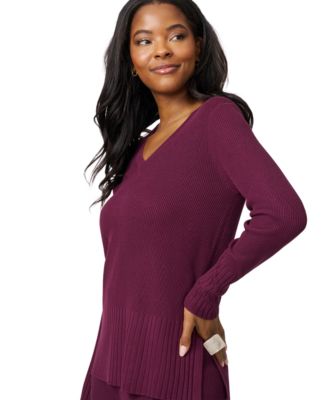 Women's Ribbed-Knit V-Neck Tunic & Pant Sweater Set 