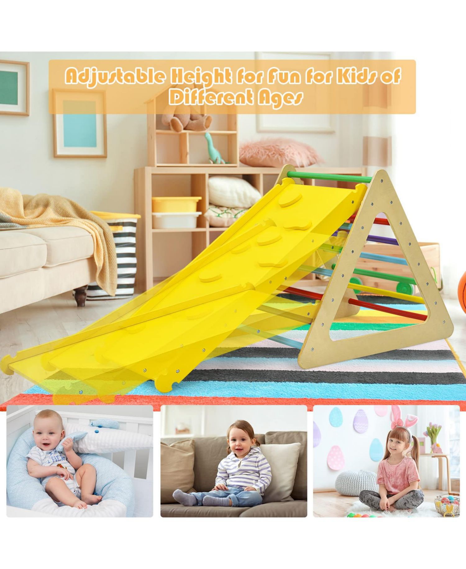 Toddler Montessori Adjustable Climbing Triangle Set, 3-Piece