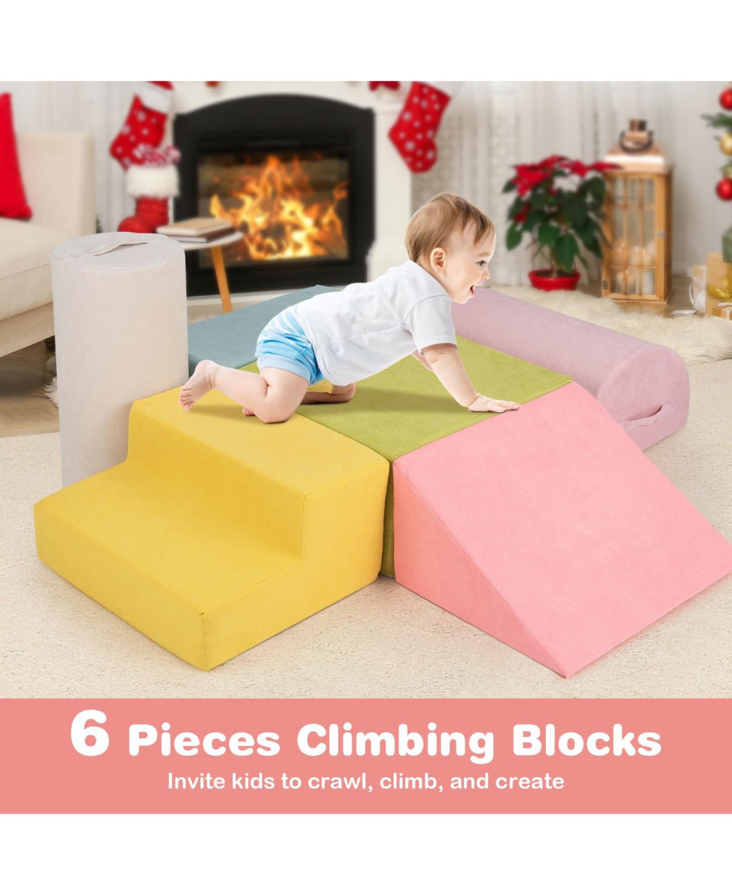 High-Density Foam Stackable Chenille Climbing Blocks, 6-Piece Set