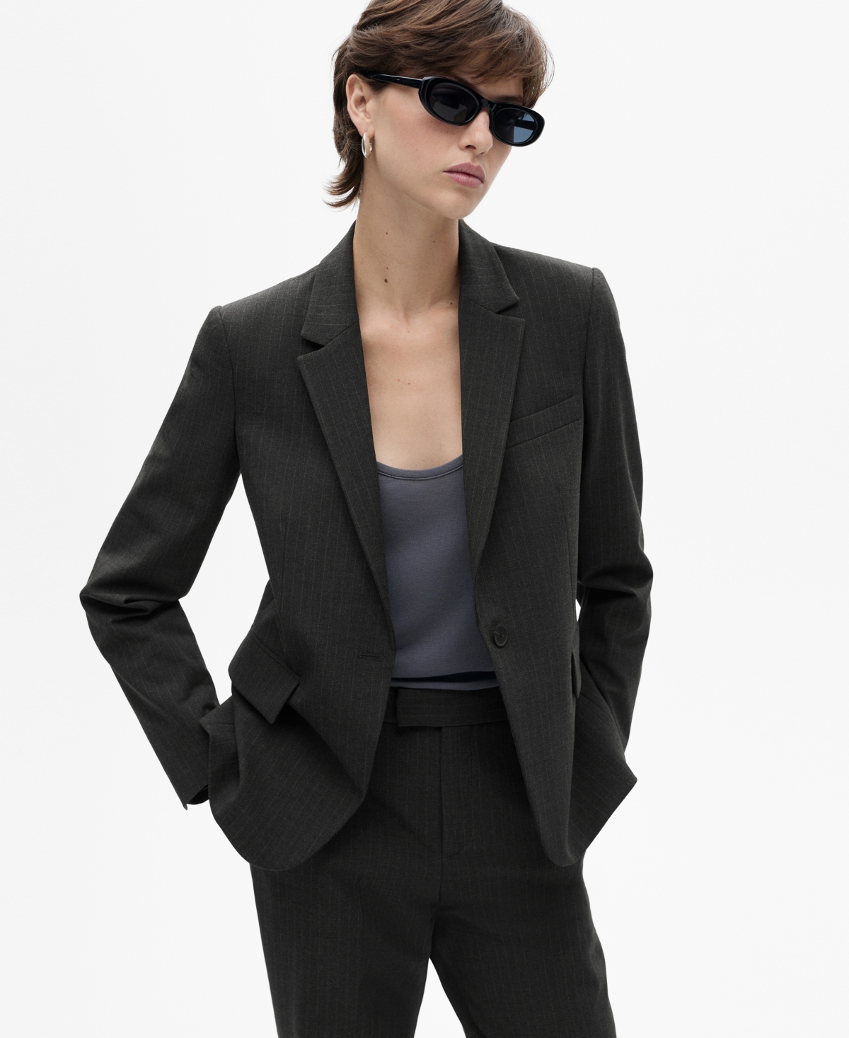 Women's Pinstripe Suit Jacket - Dark Heather Gray