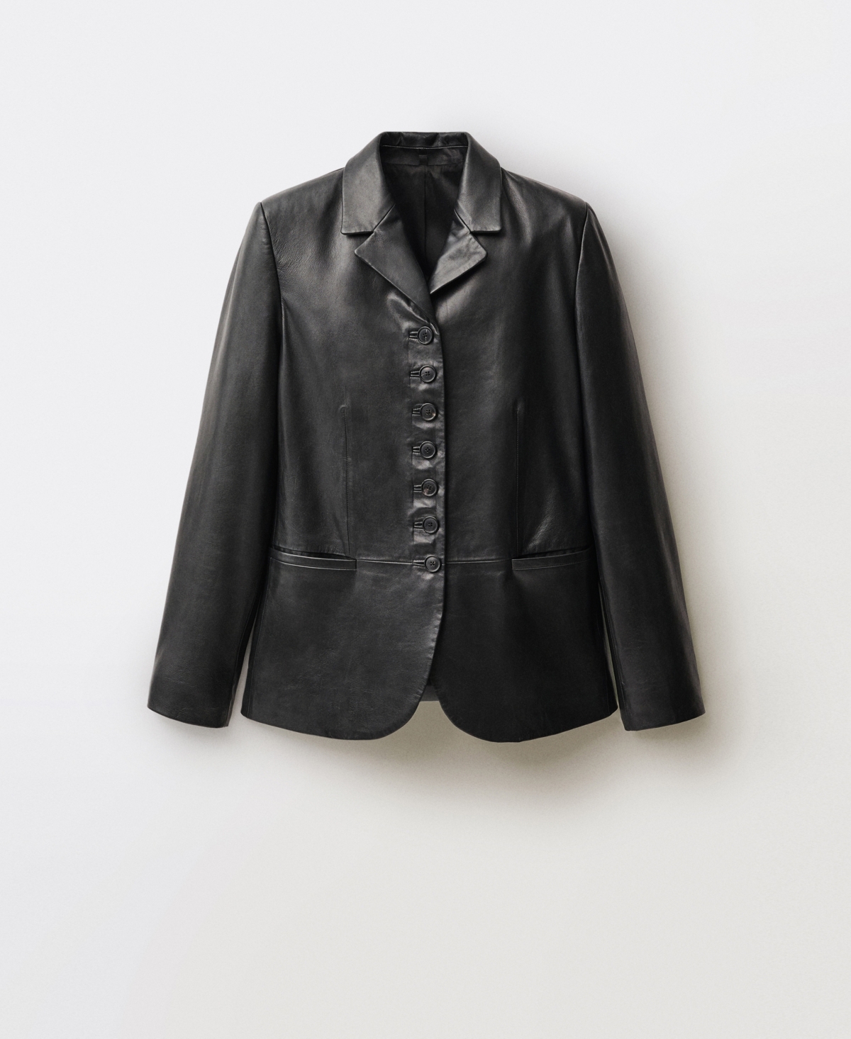 Women's Buttons Leather Jacket - Black
