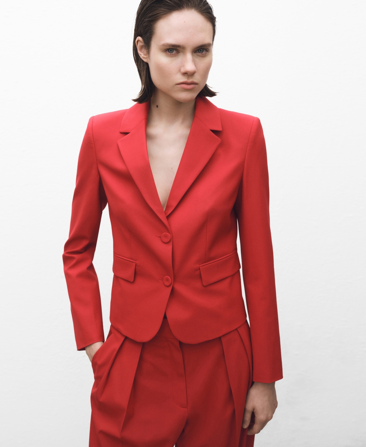 Women's Wool-Blend Suit Jacket - Red