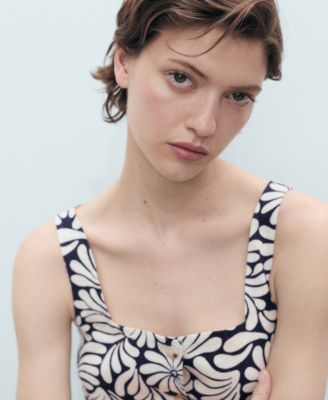 Women's Floral Fitted Linen Top