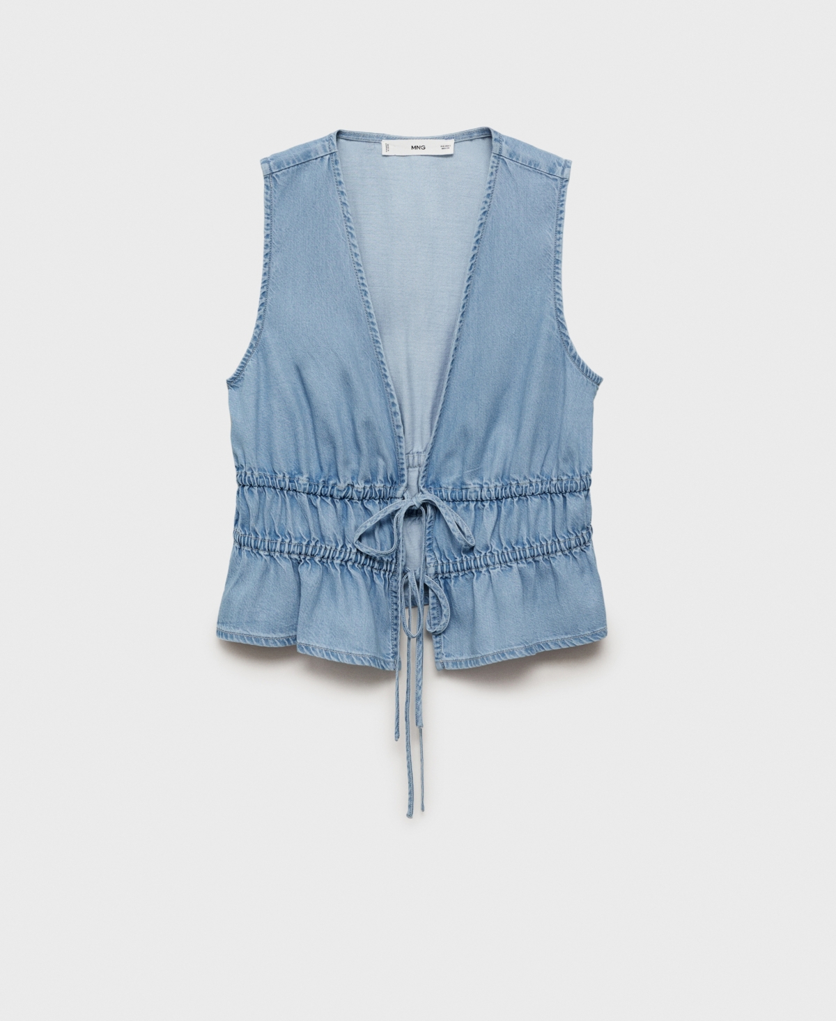 Mango Siros Tie Front Denim Vest In Blue