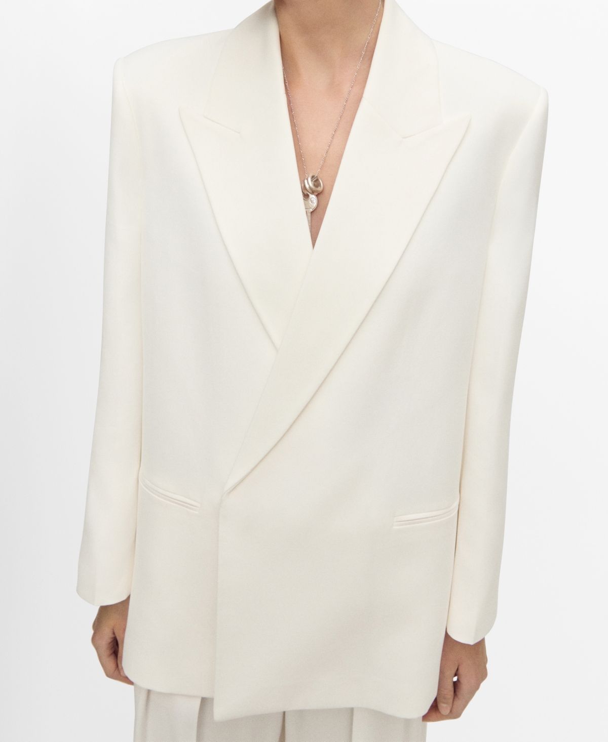 Women's Double-Breasted Lyocell Suit Jacket - Off White
