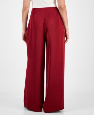 Women's High-Rise Pleated Wide-Leg Satin Pants, Exclusively at Macy's 