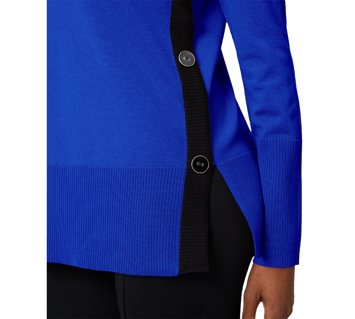 Melissa Paige Women's Contrast-trim Side-button Tunic Sweater In Blue