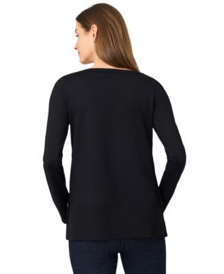 Women's Contrast-Trim Side-Button Tunic Sweater