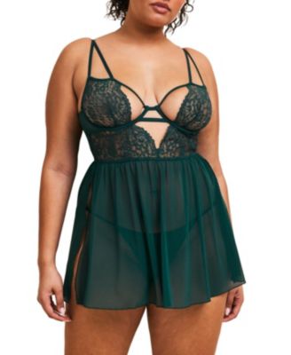 Plus Size Rae Unlined Babydoll & G-String Set Lingerie