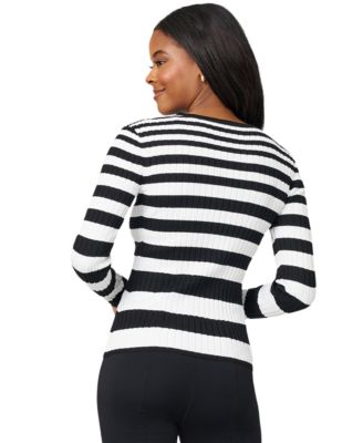 Women's Striped Ribbed Crewneck Sweater