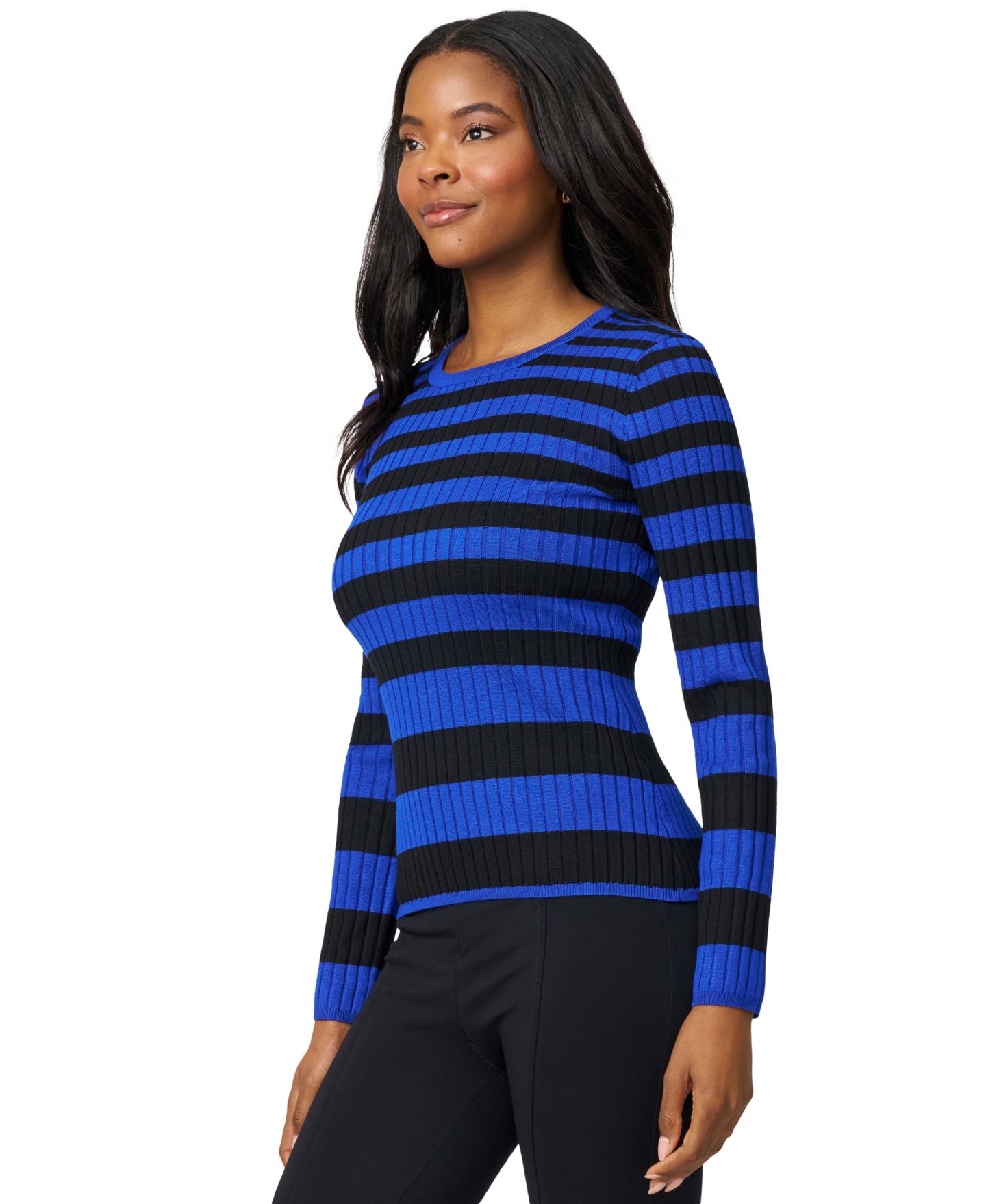 Женский свитер Melissa Paige Striped Ribbed Crewneck, цвет: Синий / Чёрный — фото 8