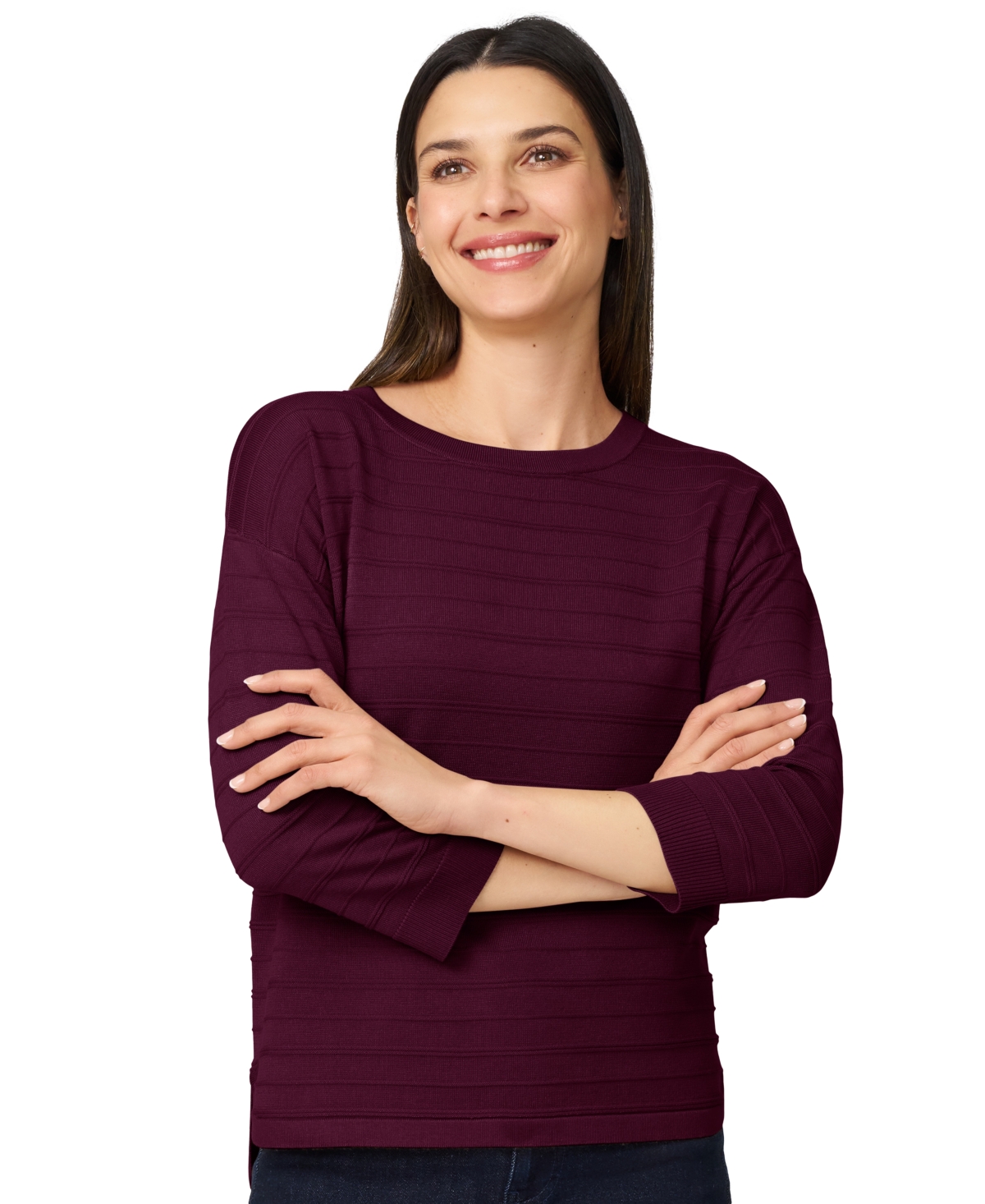 Women's Ottoman-Rib Crewneck 3/4-Sleeve Sweater - Quiet Harbor