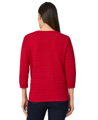 Women's Ottoman-Rib Crewneck 3/4-Sleeve Sweater