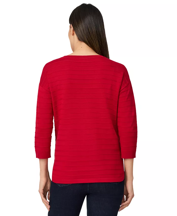 Women's Ottoman-Rib Crewneck 3/4-Sleeve Sweater - thumbnail 2