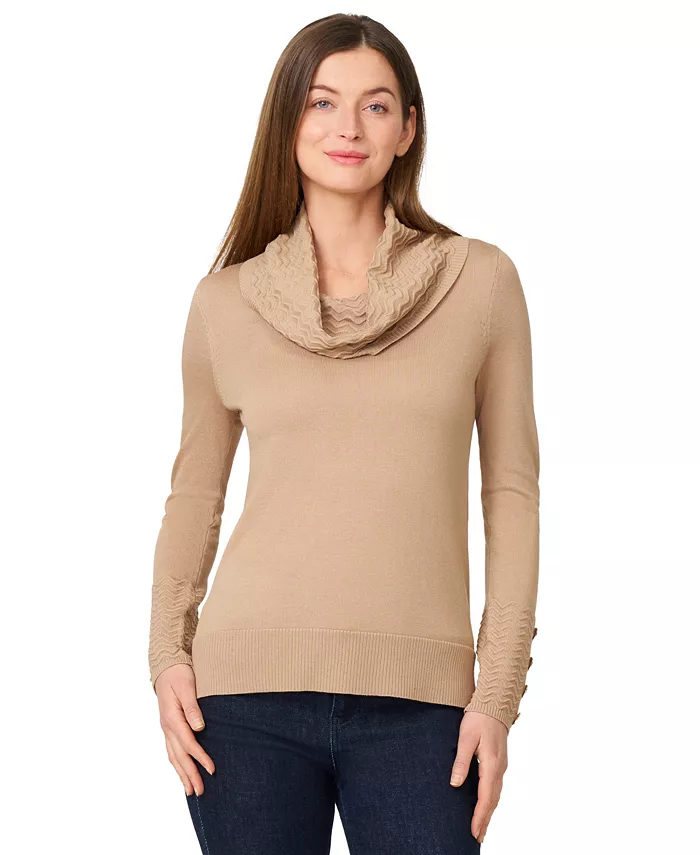 Women's Chevron-Trimmed Cowl-Neck Sweater