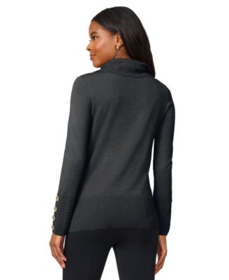 Women's Chevron-Trimmed Cowl-Neck Sweater