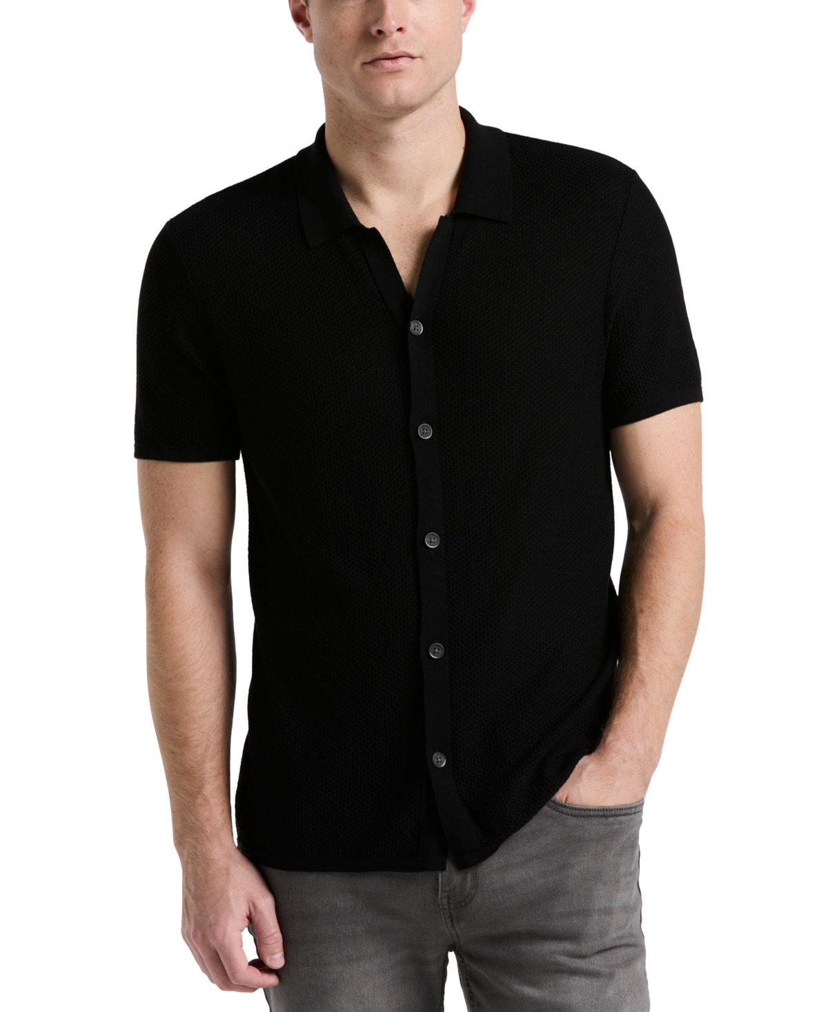 Men's Mesh Button-Front Shirt - Black