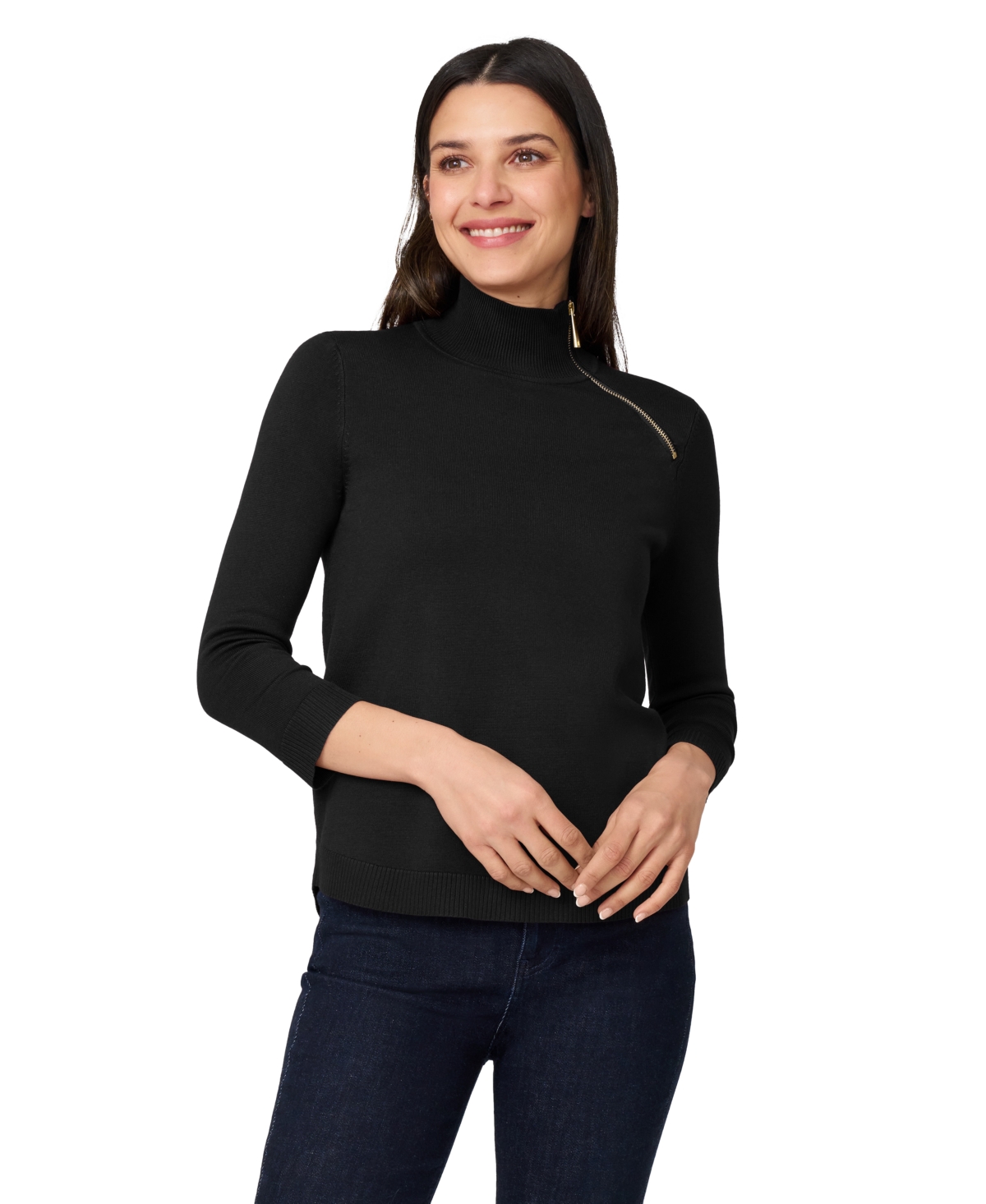 Melissa Paige Women's Mock-neck Side-zip Sweater In Black