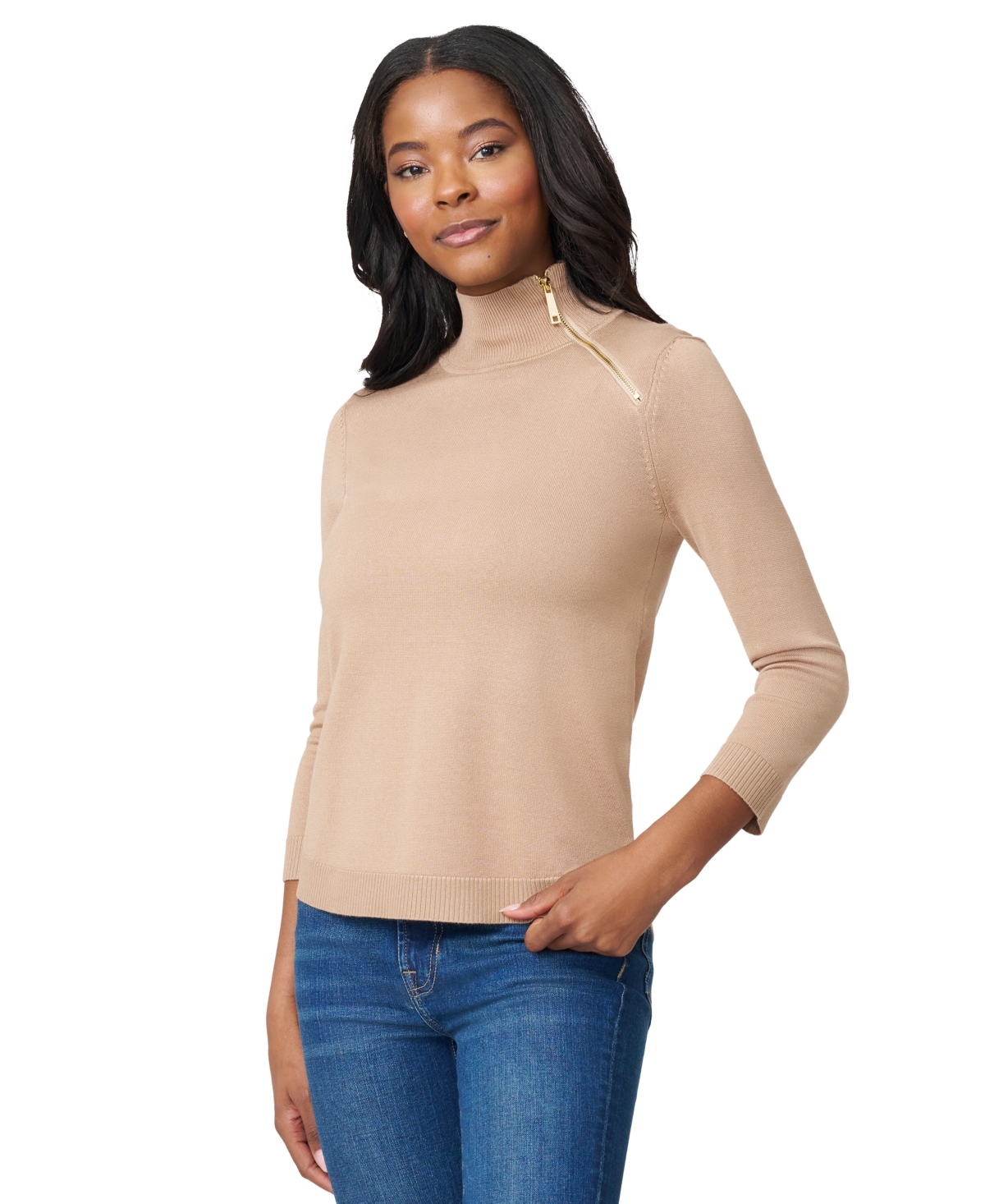 Melissa Paige Women's Mock-neck Side-zip Sweater In Neutral
