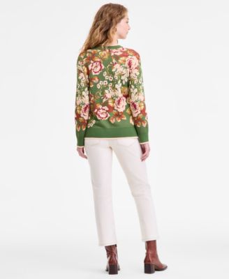 Liverpool Los Angeles Womens Printed Crewneck Long Sleeve Sweater Kennedy Mid Rise Crop Straight Jeans In White