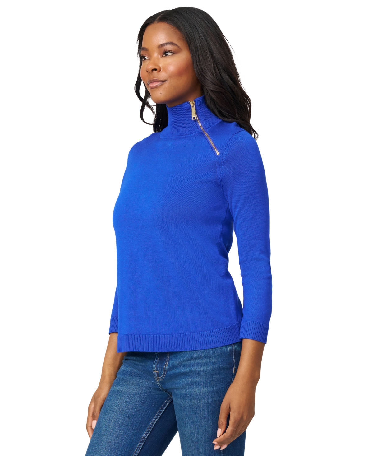Melissa Paige Women's Mock-neck Side-zip Sweater In Blue