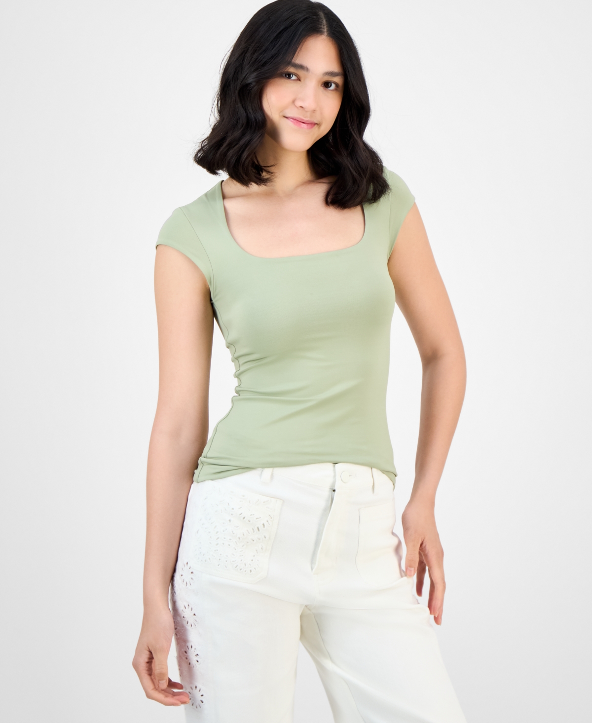 Women's Square Neck Cap Sleeve Top, Exclusively at Macy's - Herbal Sage