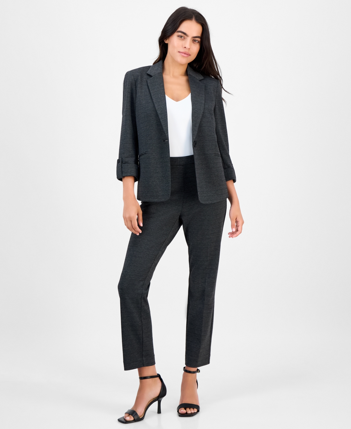 Ak Anne Klein Petite Notch-collar One-button Blazer In Multi