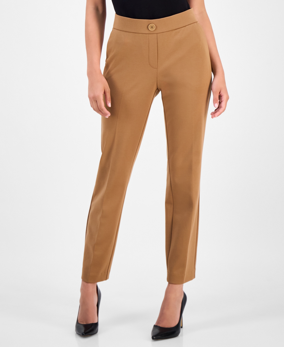 Ak Anne Klein Petite Mid-rise Straight-leg Ankle Pants In Brown