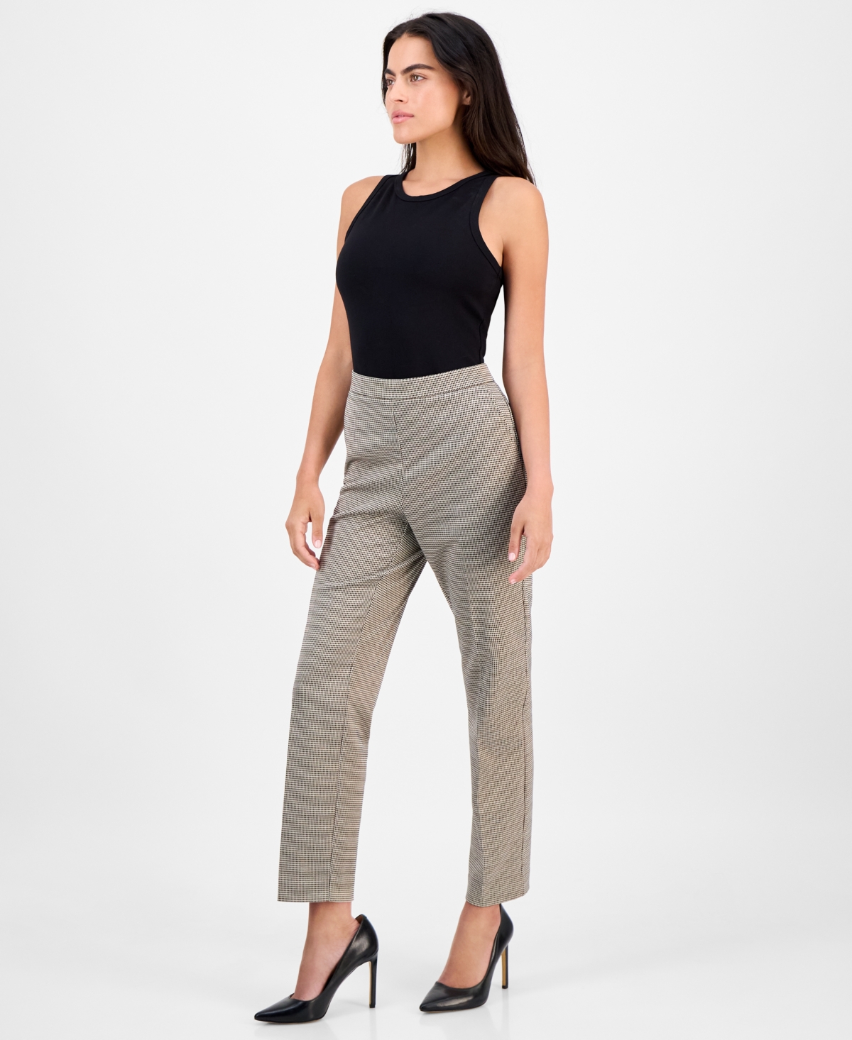 Ak Anne Klein Petite Printed Mid-rise Straight-leg Pants In Multi