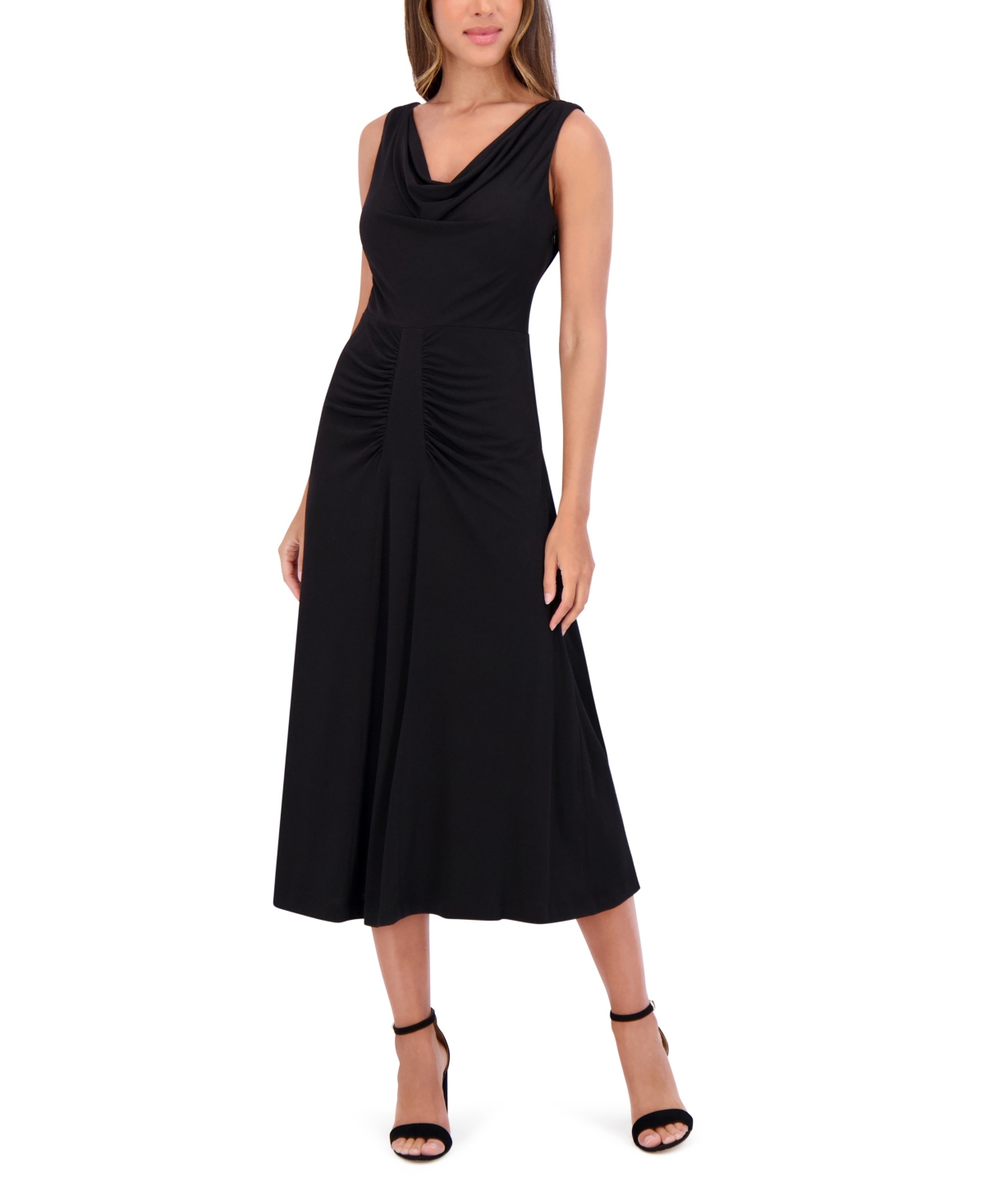Women's Jersey Cowl-Neck Sleeveless Dress - Black