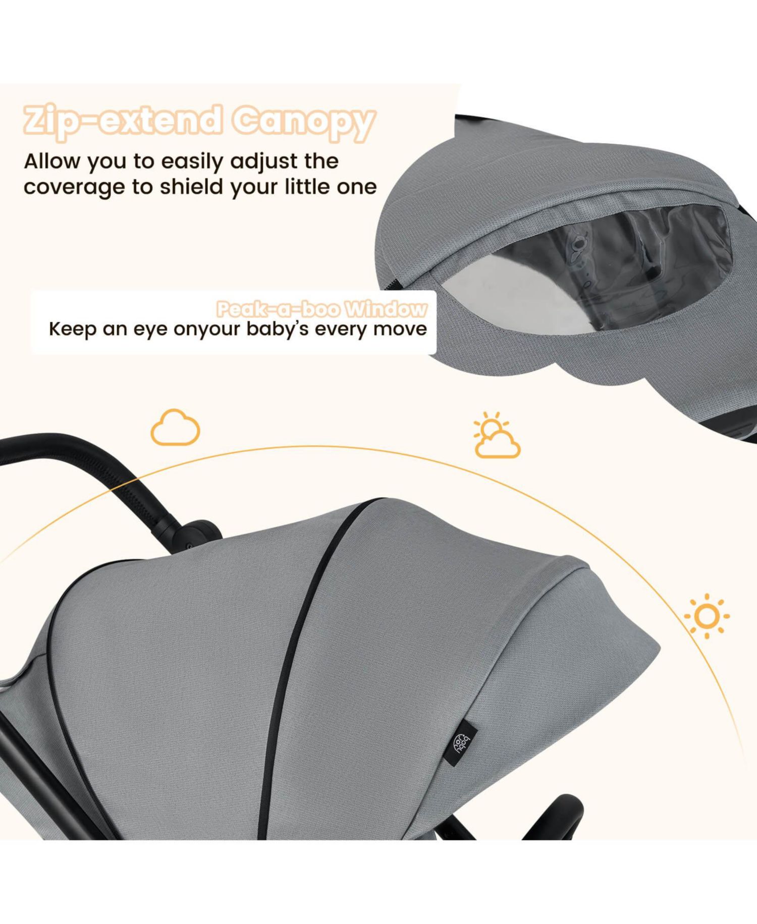 Baby Stroller Foldable Infant Pram with Reclining Backrest Handle