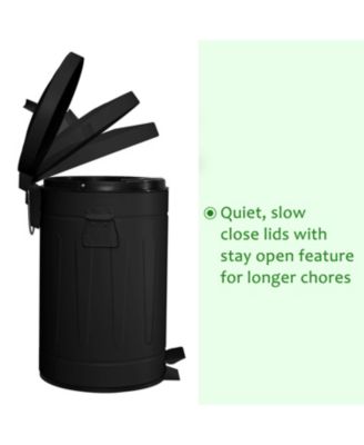 3.2 Gal./12 Liter and 0.8 Gal./3 Liter Old Time Style Round Black Color Metal Step-on Trash Can Set