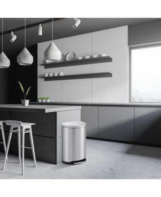 10.6 Gal./40 Liter Stainless Steel Semi-round Step-on Trash Can for Kitchen