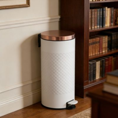 8 Gal./30 Liter White Metal Round Shape Step-on Trash Can with Diamond body design for Kitchen