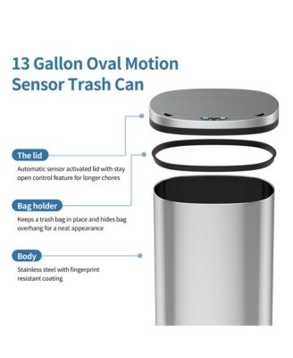 13 Gal./50 Liter Stainless Steel Oval Motion Sensor Trash Can for Kitchen