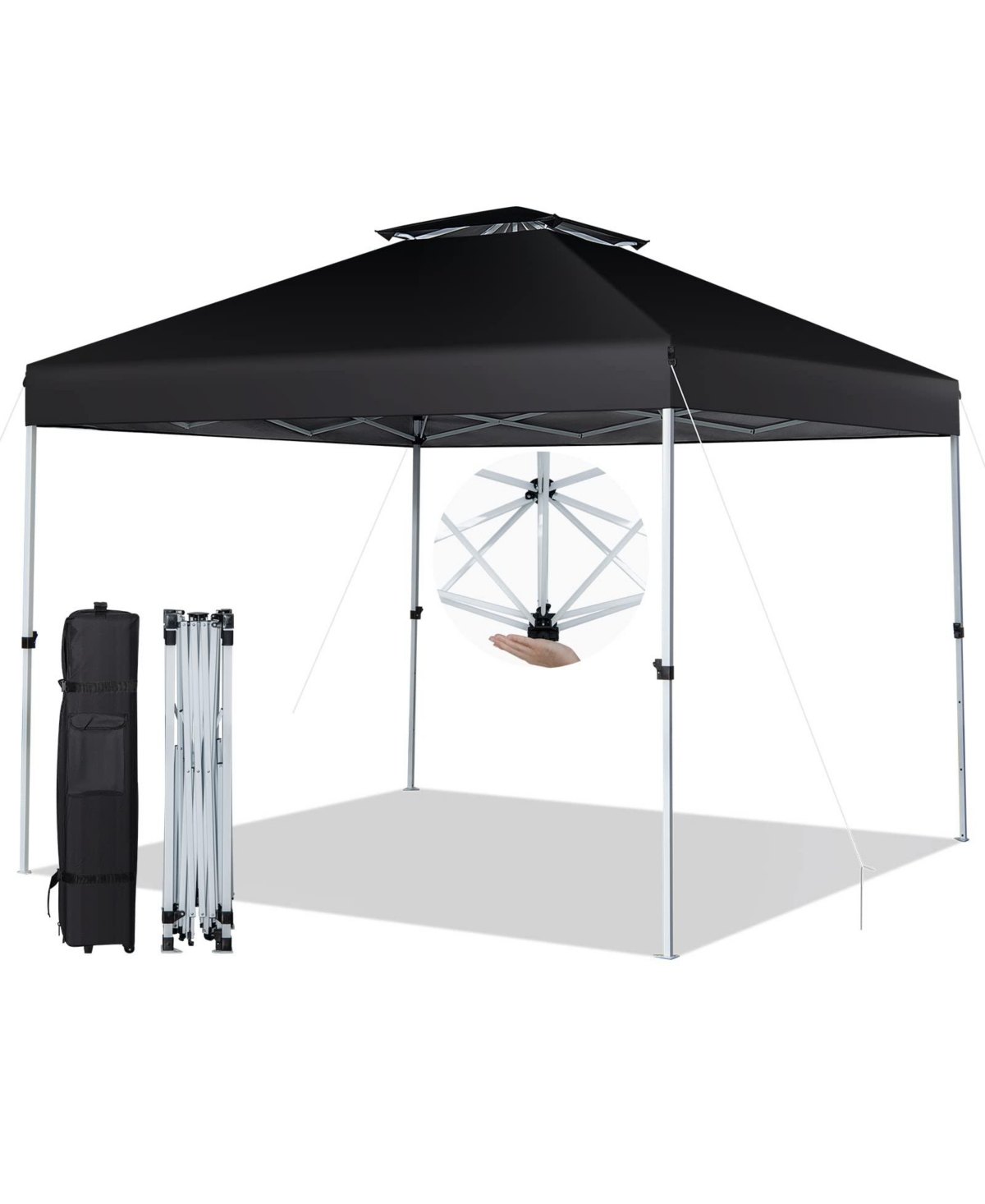 2-Tier 10 x 10 Feet Pop-up Canopy Tent with Wheeled Carry Bag - Black