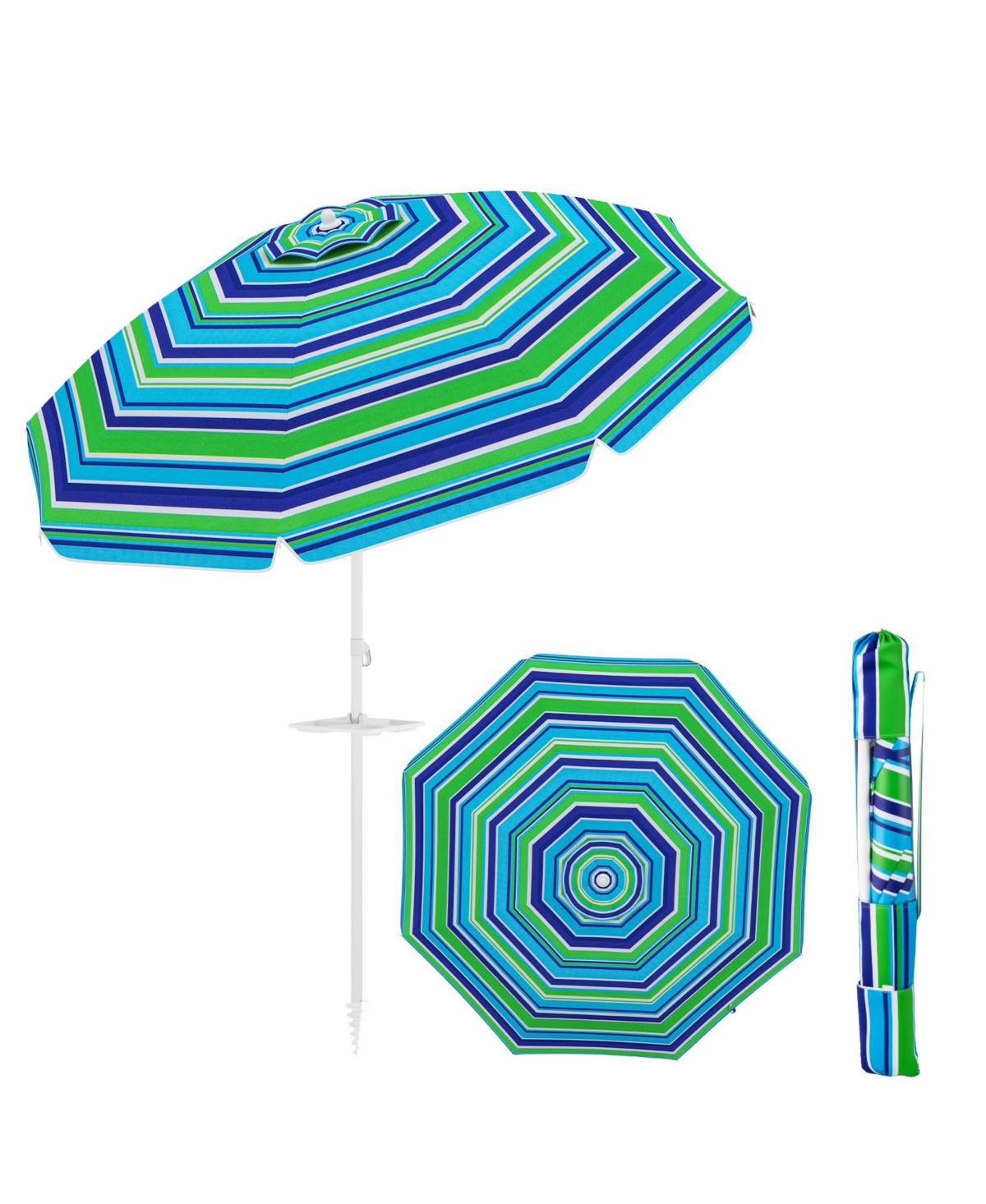 6.5 Ft Beach Umbrella for Sand Heavy-Duty Sunshade Parasol w/ Sand Anchor - Green+blue